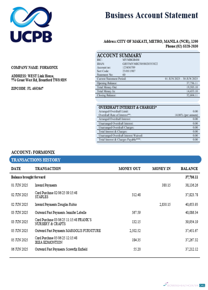 Download UCPB bank company statement Word and PDF format Photoshop template
